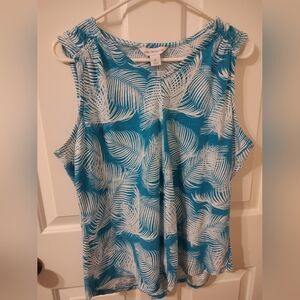 Liz Claiborne Blue Sleeveless Shirt with White Palm Leaves Size XL